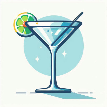 Cocktail with lime on a blue background. Vector illustration.のイラスト素材