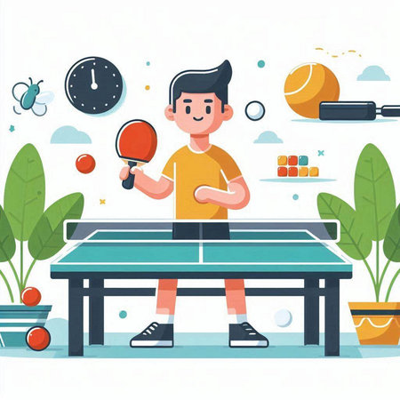 Young man playing table tennis. Vector illustration in flat cartoon style.のイラスト素材