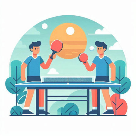 Table tennis. Two men play table tennis. Flat vector illustration.のイラスト素材