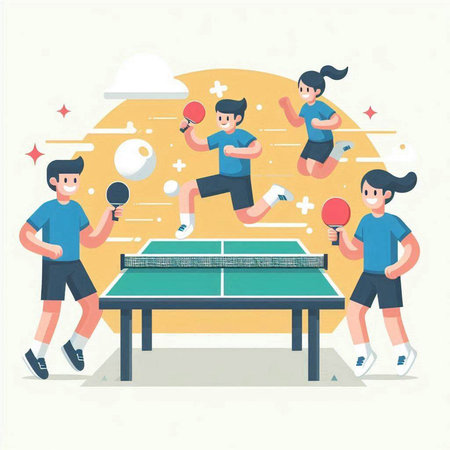 Table tennis game. People playing table tennis. Flat vector illustration.のイラスト素材