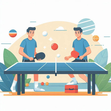 Table tennis players. Two men playing table tennis. Vector illustration.のイラスト素材