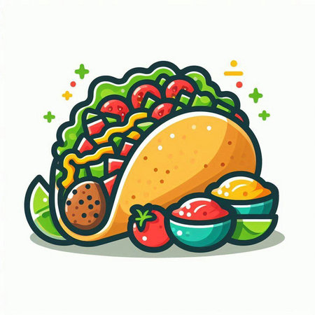 Tacos with various fillings, flat design vector illustration.のイラスト素材