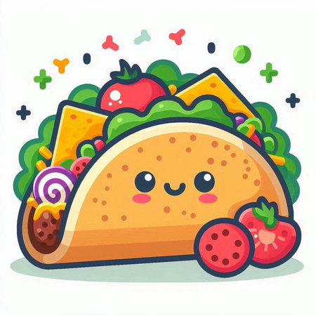 Illustration of a Cute Taco Mascot Character with Vegetablesのイラスト素材