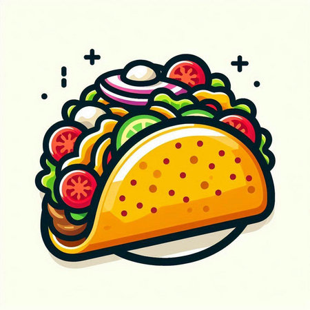 Taco icon. Vector illustration of mexican fast food.のイラスト素材