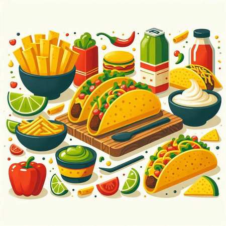 Mexican food icon set. Vector illustration of mexican food.のイラスト素材