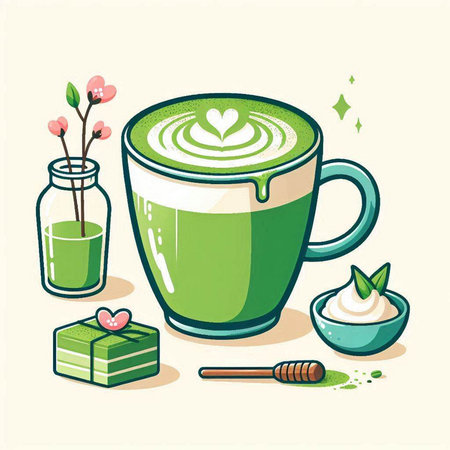 Cup of matcha latte or matcha green tea. Vector illustration.のイラスト素材