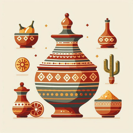Set of pottery and cacti. Vector illustration in flat styleのイラスト素材