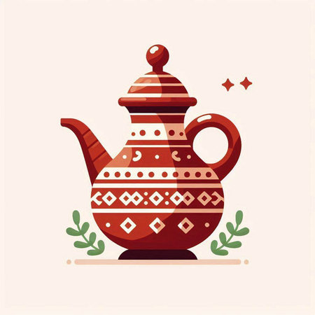 Vector illustration of a ceramic teapot with a pattern on a white background.のイラスト素材