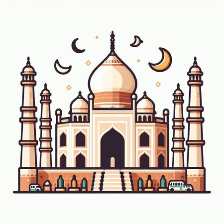 Taj Mahal in Agra, Uttar Pradesh, India. Vector illustrationのイラスト素材