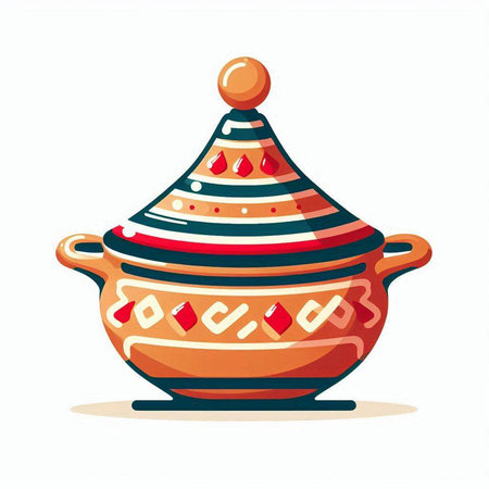 Ceramic pot with patterns on a white background. Vector illustration.のイラスト素材