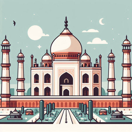 Taj Mahal in Agra, India. Vector illustration.のイラスト素材
