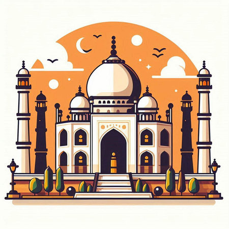Taj Mahal in Agra, India. Vector illustration.のイラスト素材
