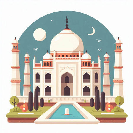 Taj Mahal in Agra, Uttar Pradesh, India. Vector illustrationのイラスト素材