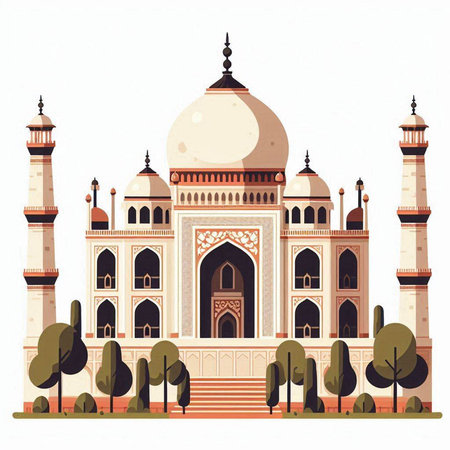 Taj Mahal, India. Vector illustration in flat style.のイラスト素材