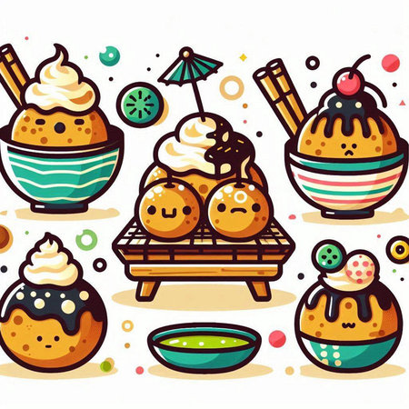 Seamless pattern with cakes and cupcakes. Vector illustration.のイラスト素材