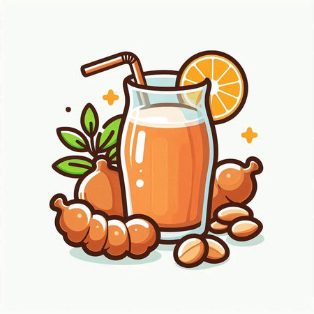 Tamarind juice in a glass with a straw. Vector illustration.のイラスト素材