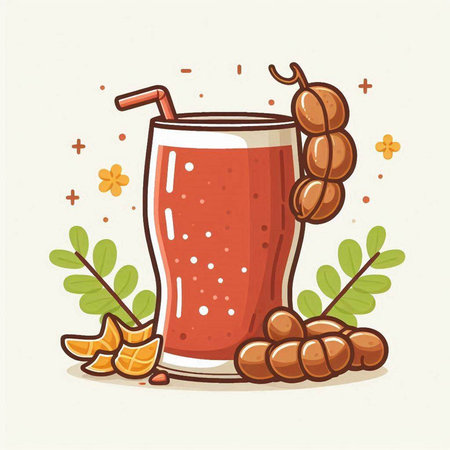 Cocktail with tamarind and fruits. Vector illustration.のイラスト素材