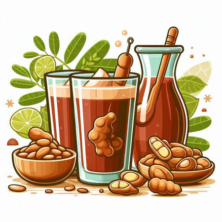 Cocoa drink in a glass and a jar with a spoon. Vector illustration.のイラスト素材