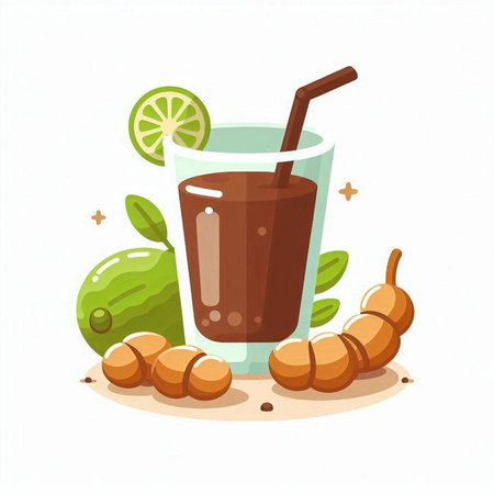 Cocktail with lime and mint. Cartoon style vector illustration.のイラスト素材