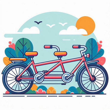 Bicycle in the park. Vector illustration in flat design style.のイラスト素材