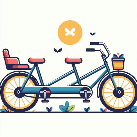 Vector illustration of a bicycle with a basket of flowers on a white backgroundのイラスト素材