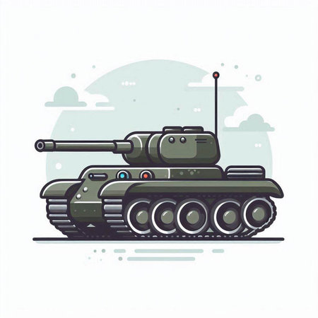 Military tank. Vector illustration in flat style. Isolated on white background.のイラスト素材