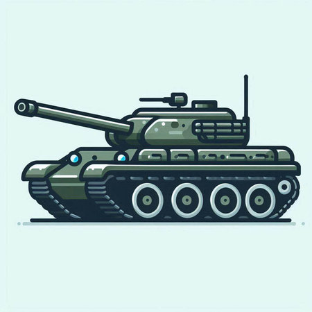 Vector illustration of a tank on a light blue background. Cartoon style.のイラスト素材