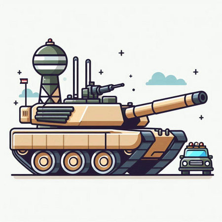 War tank. Vector illustration in flat linear style isolated on white background.のイラスト素材