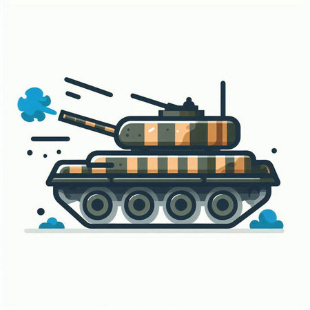 Cartoon tank. Vector illustration in flat style. Isolated on white background.のイラスト素材