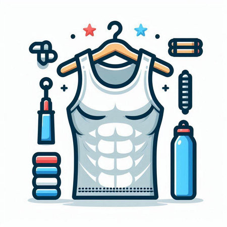 T-shirt and sport equipment icon. Vector illustration in line art style.のイラスト素材