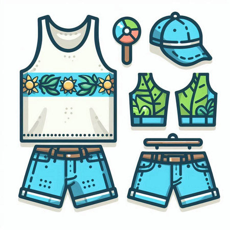 Set of clothes and accessories. Vector illustration in doodle style.のイラスト素材