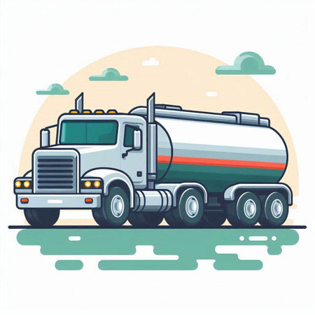 Truck with oil tank. Vector illustration on white background. Flat style.のイラスト素材