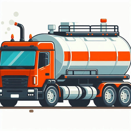 Orange tanker truck on white background. Vector illustration in flat style.のイラスト素材
