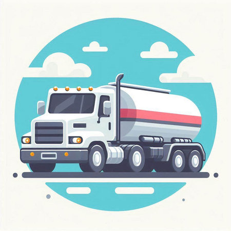 Cement truck on the road. Vector illustration. Flat style.のイラスト素材