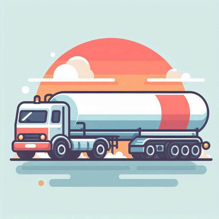 Modern flat design vector illustration concept of oil transportation. Tanker truck on the road.のイラスト素材