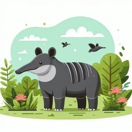 Vector illustration of cute little baby rhinoceros in the jungleのイラスト素材