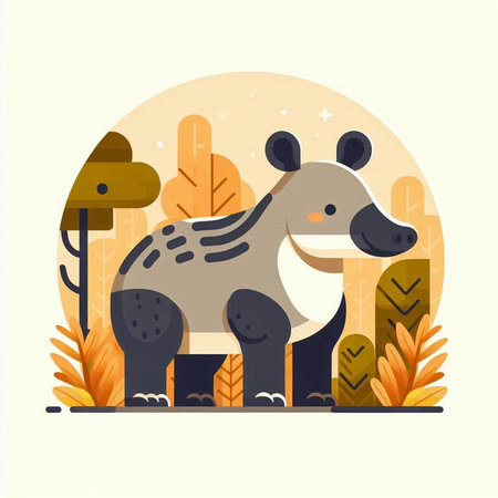 Wild animals in the forest. Vector illustration in flat cartoon style.のイラスト素材
