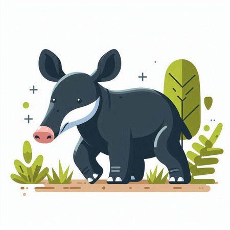 Vector illustration of a cute cartoon tapir. Flat style design.のイラスト素材