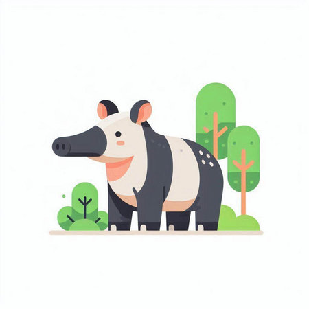 Cute hippopotamus in the park. Vector flat illustration.のイラスト素材