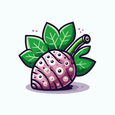Illustration of a Cute and Colorful Grapefruit with Leavesのイラスト素材
