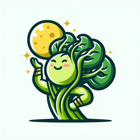 Cute vegetable character with moon and stars, vector cartoon illustration.のイラスト素材