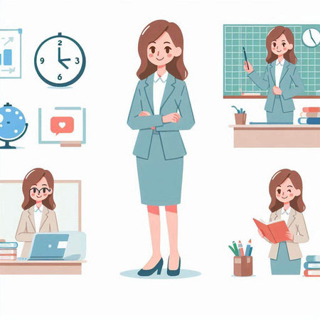 Businesswoman character vector illustration set. Cartoon businesswoman in a suit.のイラスト素材