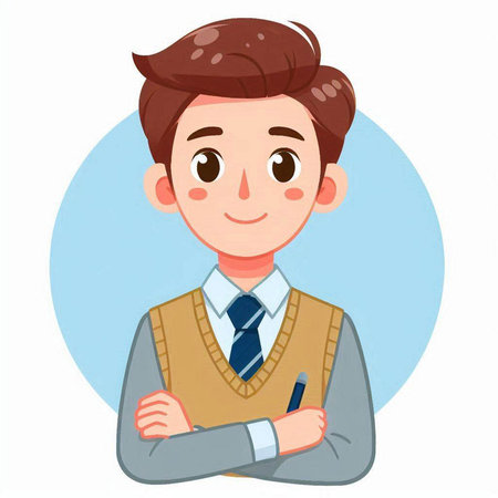 Young man in school uniform. Vector illustration in a flat style.のイラスト素材