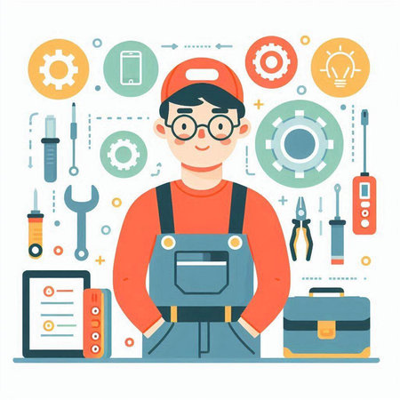 Repairman with tools. Repairman in uniform. Vector illustrationのイラスト素材