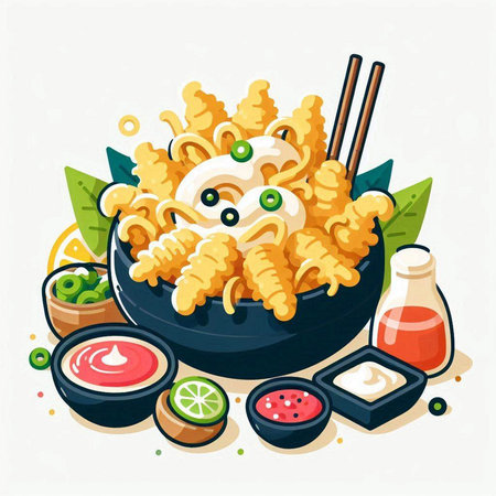 Noodles in a bowl with chopsticks. Vector illustration.のイラスト素材