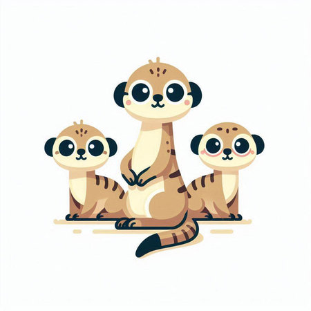 Cute meerkat family isolated on white background. Vector illustration.のイラスト素材