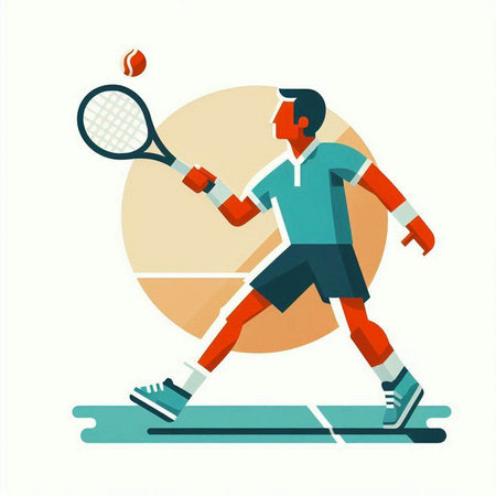 Tennis player with racket and ball. Flat style vector illustration.のイラスト素材