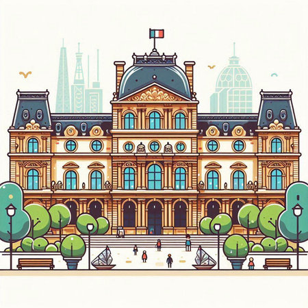 Illustration of the facade of the government building in the city.のイラスト素材