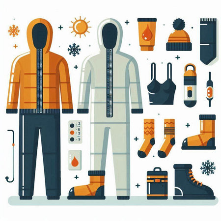 Winter clothes and accessories. Vector illustration in flat style. Set of winter clothes.のイラスト素材