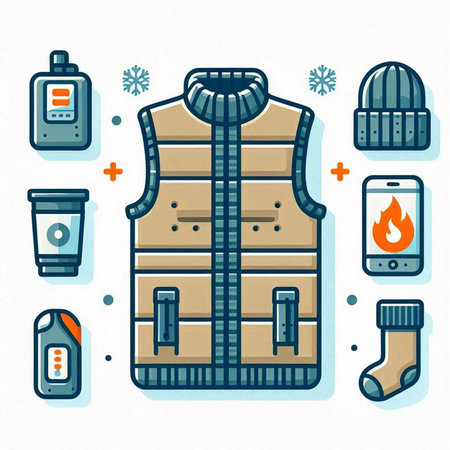 Winter clothing and accessories icon set. Vector illustration in flat style.のイラスト素材